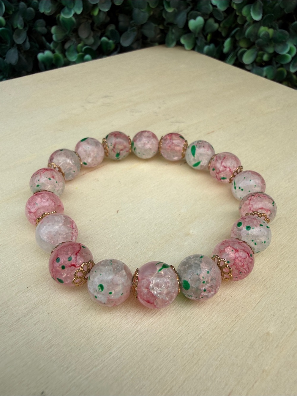 Delicate Pink and Green Bead Stretch Bracelet - Women Jewelry
